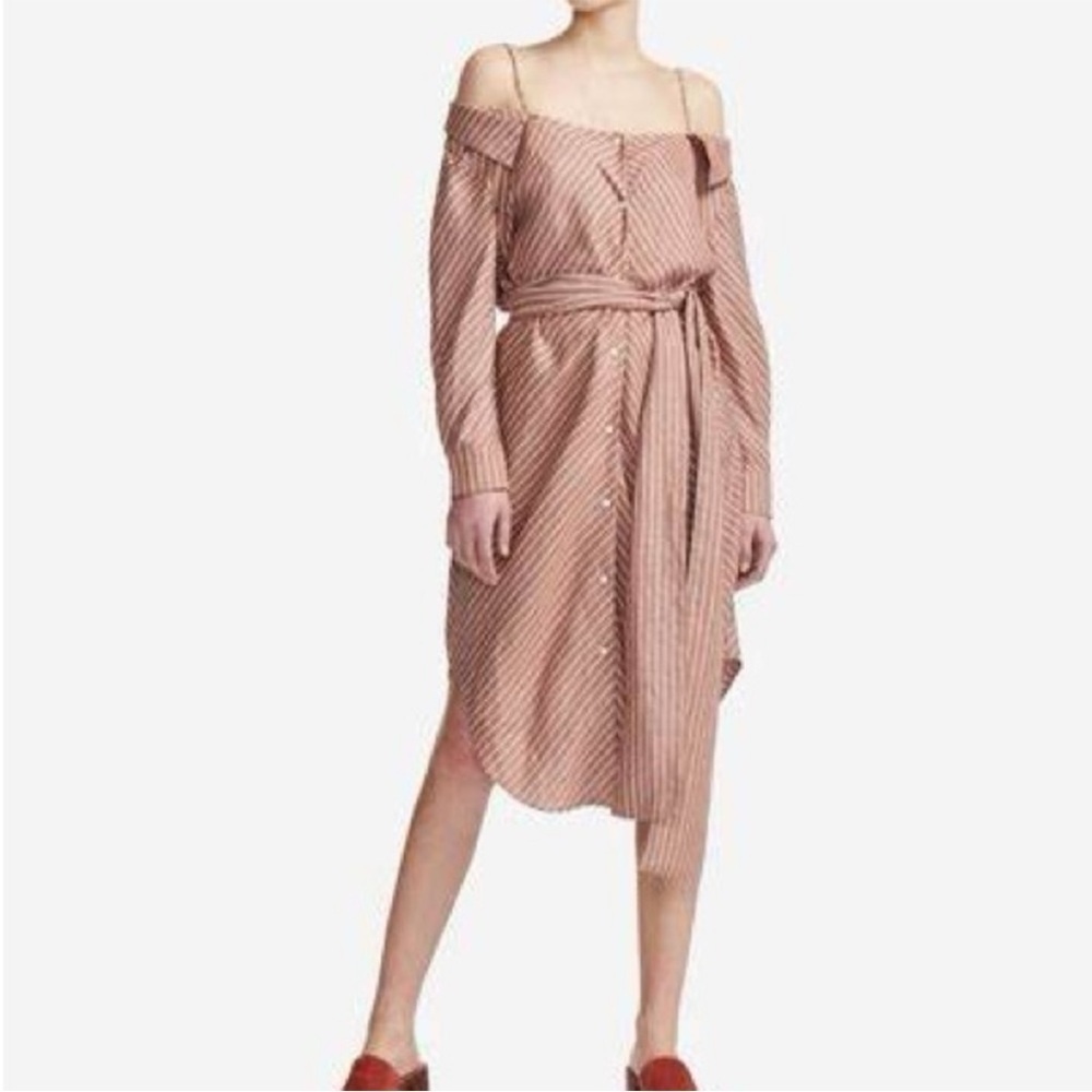 Maje Tan Stripe linen blend shirt dress